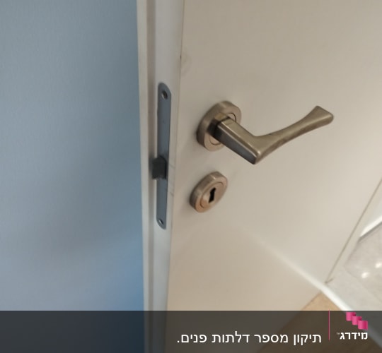 דלת לבנה עם ידית מתכת ומנעול